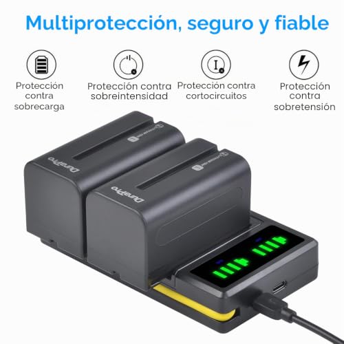 Cargador USB dual LED con baterías NP-F750 de 5200 mAh para cámaras Sony NP-F550 NP-F770 NP-F970 4