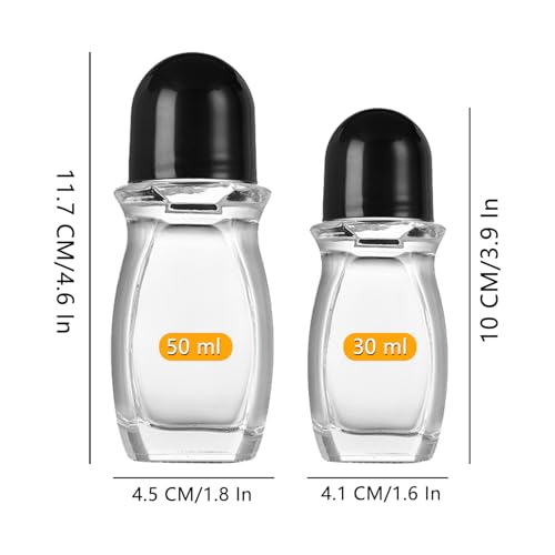 2PCS Glass Empty Roller Bottles with Plastic Roller Ball, Deodorant Roll On Bottles Containers Leak Proof Massage Roller Ball Bottles with Cap For Essential Oils Perfume Cosmetics (30ml+50ml)2
