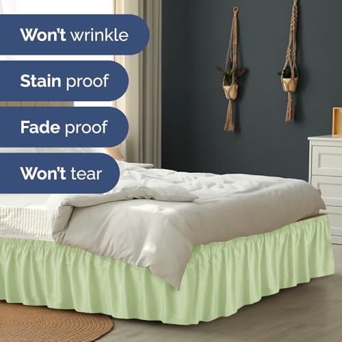 Cache-sommier vert sauge clair pour lit simple plissé réglable - 6