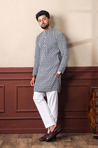 Image of ALMORA Men's Embroidered with Thread Work and Cotton Blend Only Slim Fit Kurta for Men