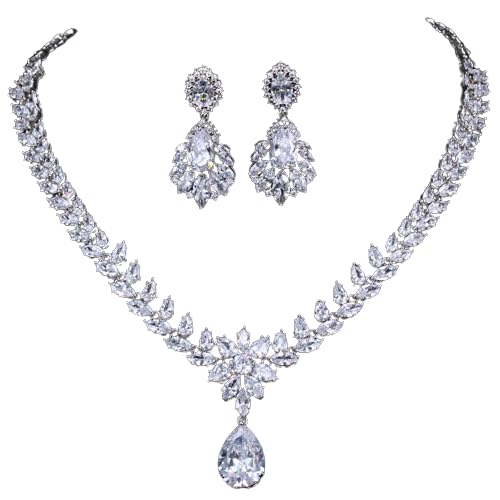 Jrysxc Conjunto de joyería para mujer, collar de diamantes de imitación de boda con circonita AAA+, conjunto de joyería para dama de honor para mujeres y niñas, aniversario de cumpleaños para madre