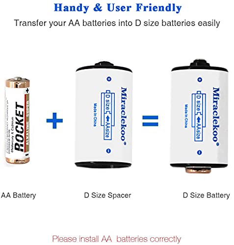 Miraclekoo D Size Battery Spacers For Sanyo Eneloop Or Other Aa Batteries,Aa To D Size Battery Adapter D Battery Converter,6 Pack #TOP4
