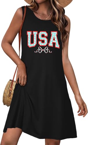 usa dresses for ladies Qskall 4th of July Women American Bow Sleeveless Dress Tank Sundress Black at Amazon Women's Clothing store Dress-JerseyDress-LisaBarron:11