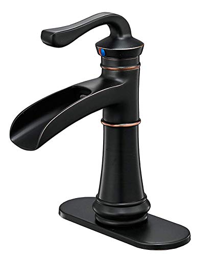 BWE Oil Rubbed Bronze Waterfall Single Handle One Hole Bathroom Sink Faucet Lavatory Faucets Deck Mount Commercial