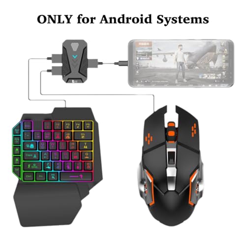 Image of One Handed Wired Gaming Keyboard and Mouse, 4 in 1 Mobile Game Combo Pack, Half Keyboard for Phone Gaming Controller with Mouse Converter Adjustable Phone Stand, Fast Charging, No Latency