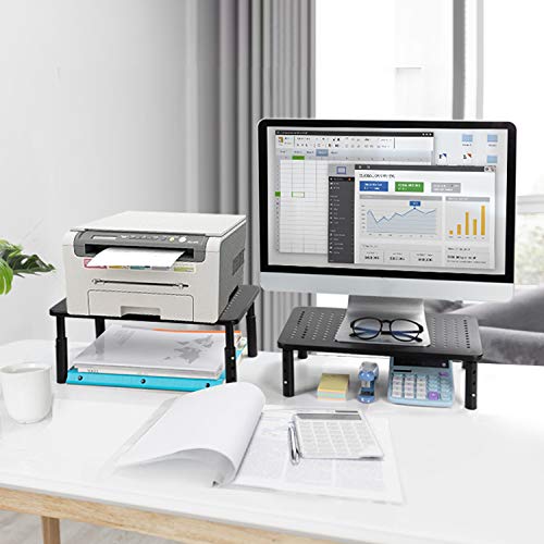 LORYERGO Monitor Riser Stand - 3 Height Adjustable Computer Stand, Laptop Stand Riser with Metal Vented Platform & Underneath Storage for Printer, Desk Organizer for Office & Home