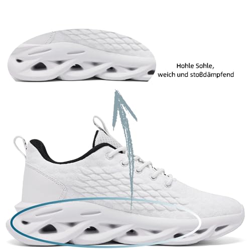 TIANZEBEN Herren Schuhe Turnschuhe Sportschuhe Laufschuhe Running Tennis Walkingschuhe Fitnessstudio Sneaker Freizeit Fashion Leichtgewichts Atmungsaktiv Weiß 43
