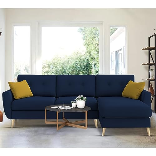 Image of BRAXTON Lindel RHS 4 Seater L Shape Sofa Set for Living Room (Blue) Premium Velvet Fabric Sofa