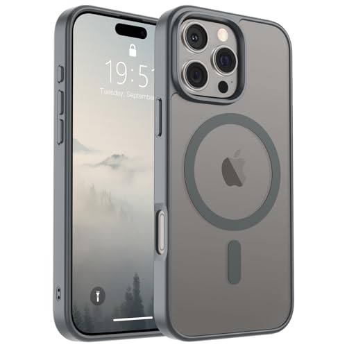 Image of SUPFINE Magnetic for iPhone 16 Pro Case (Compatible with MagSafe) (Military Grade Drop Protection) Slim Translucent Matte Shockproof with Anti-Fingerprint Phone Case,Gray