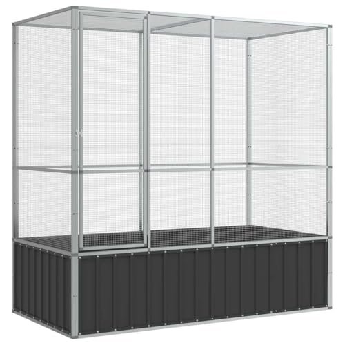vidaXL Aviary Bird Cage - 82.9''x42.1''x83.5'' Galvanized Steel | Spacious Parrot Budgie Habitat with Lockable Door & Mesh Grid for Indoor/Outdoor Use, Silver and anthracite