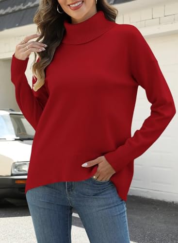 Image of ANFTFH Womens Turtleneck Sweater 2025 Ribbed Knit Top Pullover Sweaters