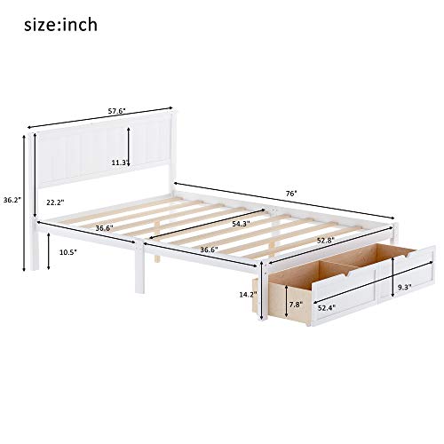 Solid Wood Platform Bed Frame with Storage