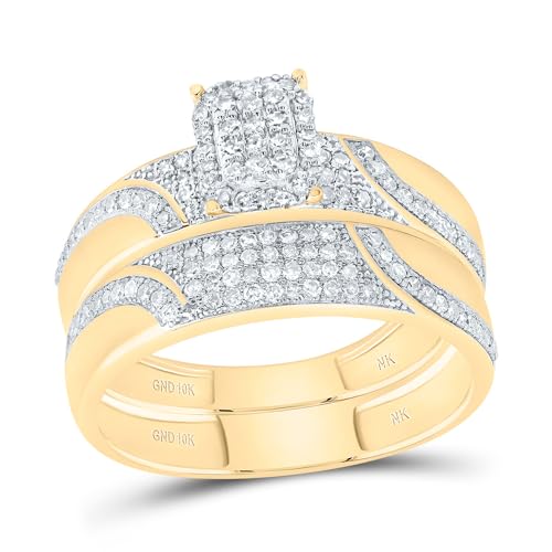 Jewels By Lux 10kt Yellow Gold His & Hers 5/8 Cttw Diamond Emerald Bridal Wedding Ring Band Set, Women Size: 5-9, Men Size: 8-122