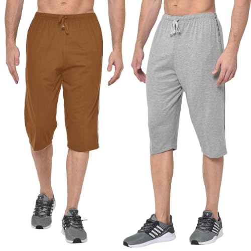 Image of Men's Regular Fit Cotton Three by Fourth, 3 /4th, Man Capri, Capris, Three Quarter, Capri for Men, Printed, Sports Running, Three Quarte, Casual Lounge Short, Nightwear Sleep Shorts, Pack of 2