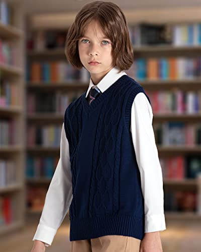 Image of JSTEX Boys Sweater Vest 100% Cotton Kids Uniform Vest V-Neck Sleeveless Knit Pullover for Boy Girls Toddler Size 4-14