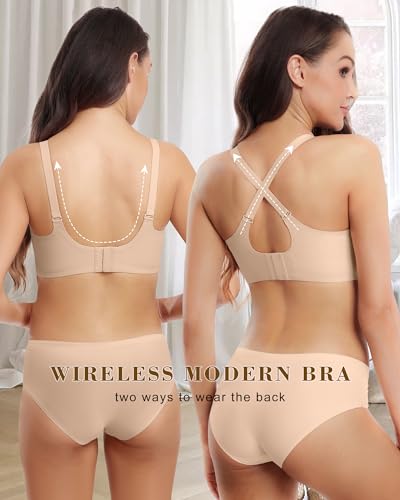 Image of HORISUN Women Seamless Wireless Jelly Bra Push Up Comfortable Bralette | V Scalloped Neck,No Underwire,Support and Lift,Full Coverage,T Shirt Bra,Buttery Soft, Convertible Strap