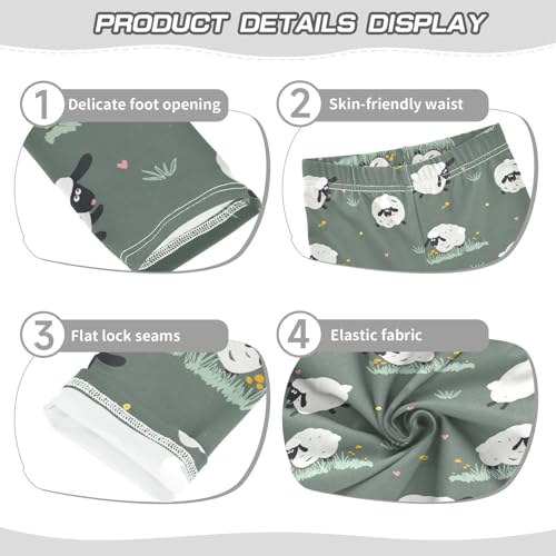 Cute Sheep Yellow Flowers Grass Girls Leggings,Workout Leggings for Girls Toddler Athletic Leggings Size for 3-10T3