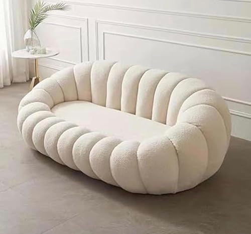 Image of Pumpkin Style Wooden Sofa, Contemporary Modern & Cozy Accent Chair for Living Room (Beige, Two Seater)