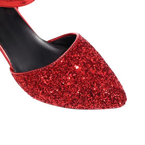 DEERBUNNY Elegant Women's Glitter Pump Shoes Ankle Strap Pumps Block Heels Comfort Formal Occasions Mid High Heels Party Dress Shoes3