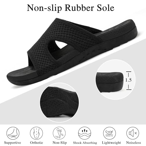 LeIsfIt Womens Slide Sandals Arch Support Slides Slip on Plantar Fasciitis Sandals Ladies Yoga Mat Thick Cushion Slipper Slides for Indoor Outdoor4