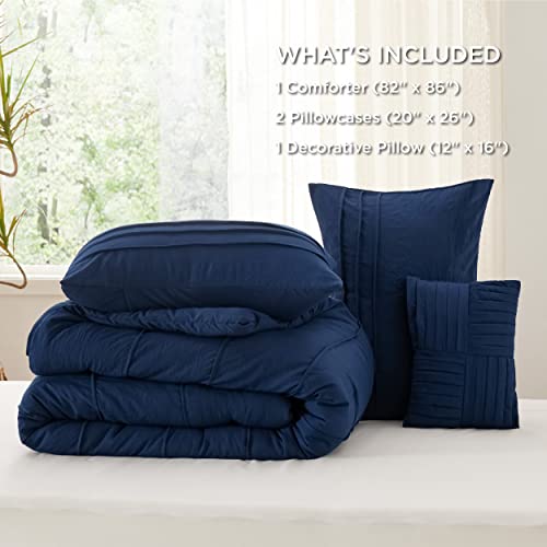 Bedsure Navy Blue Full Size Comforter Set - 4 Pieces Pinch Pleat Bed Set, Down Alternative Warm Bedding Sets For All Season, Includes 1 Comforter, 2 Pillowcases, And 1 Decorative Pillow #TOP5
