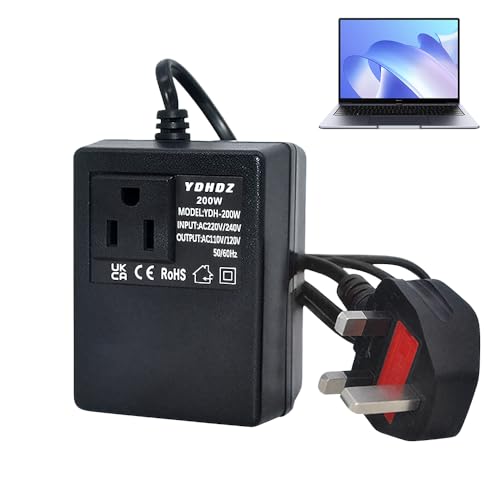 200W Step Down Power Voltage Converter Transformer, Step Down Transformer, 220V/240V To 110V/120V (UK Plug), Intelligent Efficient Adapter, US to UK Voltage Converter for WIFI, POS Machine, Power Bank