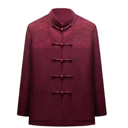 Manteau chinois homme laine veste Tang hiver chaude vêtement bordeaux XL