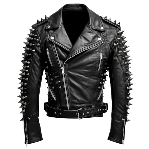 The Next Mens Motorbike Jacket Rock Punk Spike Studded Motorcycle Biker Zipper Genuine Leather Jackets