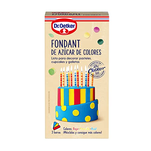 Dr. Oetker - Fondant De Azúcar De Colores - Rojo, Amarillo Y Azul, 300 Gramo