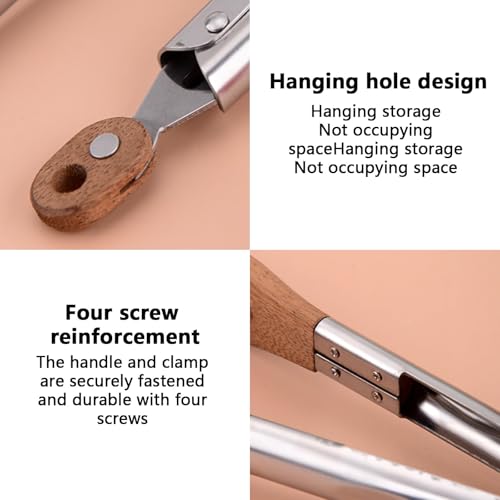 9 Inch Wooden Tongs for Cooking, Ideal Wooden Toaster Tongs for BBQ, Salad, Bread and Pickles, Made of Wood and Stainless Steel, Heat Resistant, Perfect for Serving and Grilling - Image 5