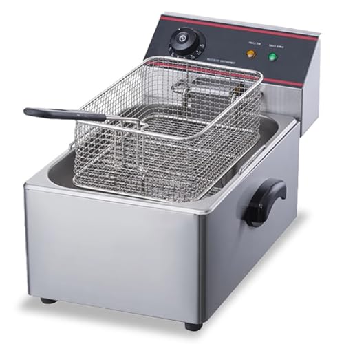 Sartén eléctrica de Acero Inoxidable de Alta Resistencia, de sobremesa, con Tanque único, Control de Temperatura, protección contra sobrecalentamiento y Cesta para freír, Juego co