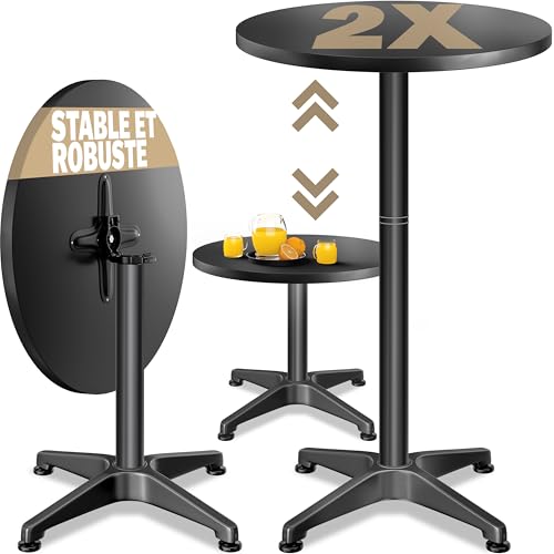 Casaria® Set 2X Table de Bar bistrot Pliable Ronde ? 60 cm réglable en Hauteur 70 cm / 115 cm 2 en 1 en Acier Mange Debout