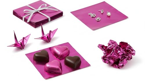 Image of Aluminum Foil Chocolate Wrappers - Candy Wrapping Sheets for DIY Chocolates, Sweets & Gifts | Food-Grade, Decorative & Easy-to-Use Foil Wraps (Pink, Pack of 2 (500 Counts))