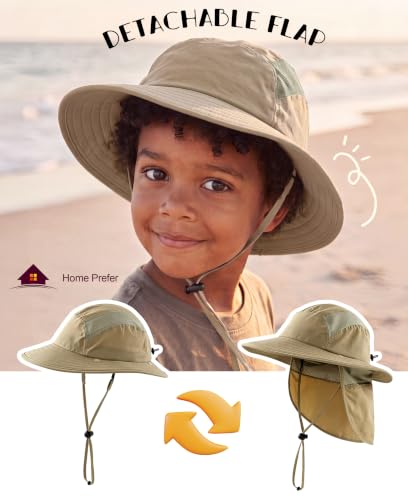 Image of Home Prefer UPF 50+ Boys Sun Hat with Neck Flap Wide Brim Summer Beach Bucket Hat for Boys Girls Toddler Kids Safari Hat