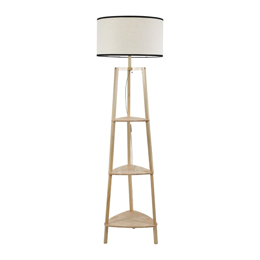 ValueLights | Natural Wooden 3 Tier Shelf Floor Lamp with Black Trim Drum Shade Living Room Lounge Light | Floor Lamps, Home Décor & Improvement Essential | Included LED Bulb