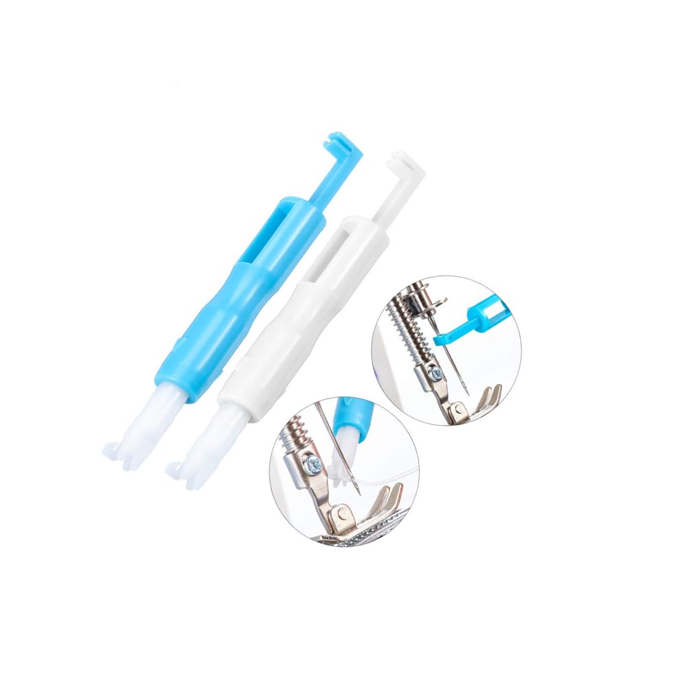 2PCS Sewing Needle Inserter & Threader, Sewing Machine Automatic Threader for Household Machine Threading Craft Tool (Blue & White)