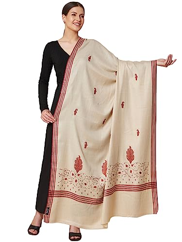 Image of Pashtush Womens Woollen Shawl, Kashmiri Embroidery Design Design, Taupe