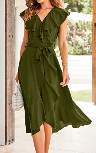 Image of PRETTYGARDEN Women's 2023 Summer Wrap Maxi Dress Casual Boho Deep V Neck Short Sleeve Ruffle Hem Split Beach Long Dresses