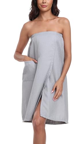 Image of 3 Pcs Towel Wrap for Women Lightweight Waffle Spa Bathrobe Cover Up Bath Shower Wraps with Adjustable Closure