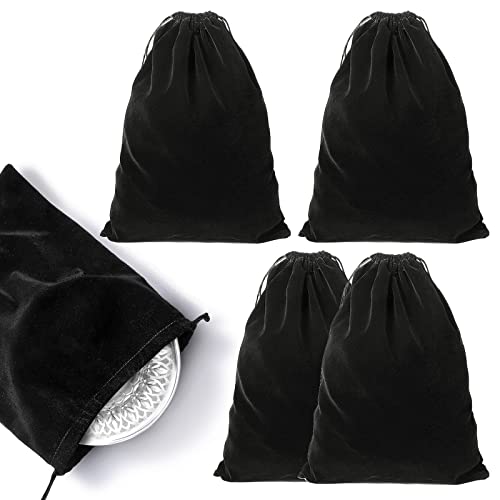 4 Pieces Silver Storage Bags Anti Tarnish Cloth Bag for Silver Storage, Sterling, Jewelry, Flatware, Silverplate, Silver Polishing Cloth for Tarnish Cleaning (Black)