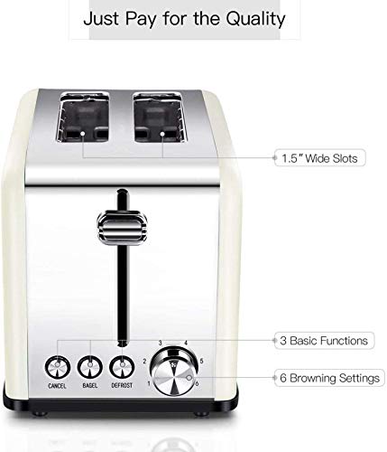 Beruf Toaster,Kompakte kleine Brot Bagel Toaster 2 Scheiben, breiter Schlitz Edelstahl Küchentoaster Scheibe Brot Bagel… – Bild 3