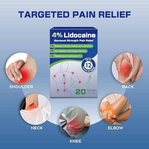 Image of Uposiut Lidocaine 4% Patches, Extra Strength Lidocaine Patches,for Neck, Shoulder, Back, Knee, and Ankle Muscles, 12-Hour Effectiveness-012345 20 Patches