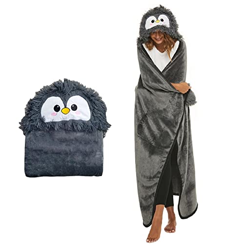 iyoimono Grau Pinguin Geschenk für Frauen Tragbare Decke Geschenke Sofadecke Kuscheldecke Flauschig Cartoon Pinguin Kuscheldecke Niedliches… – Ansicht 1