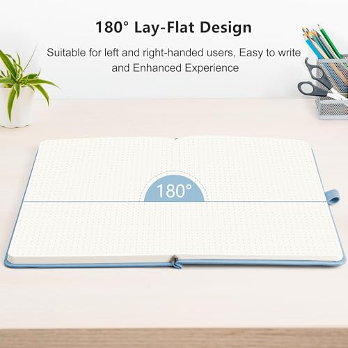Image of RETTACY Dotted Journal Notebook, 192 Pages, A5 Medium Size (5.7'' x 8.3'') | Leather Hardcover, 100 GSM Thick Paper, for Journaling, Planning, Tracking (Light Blue)