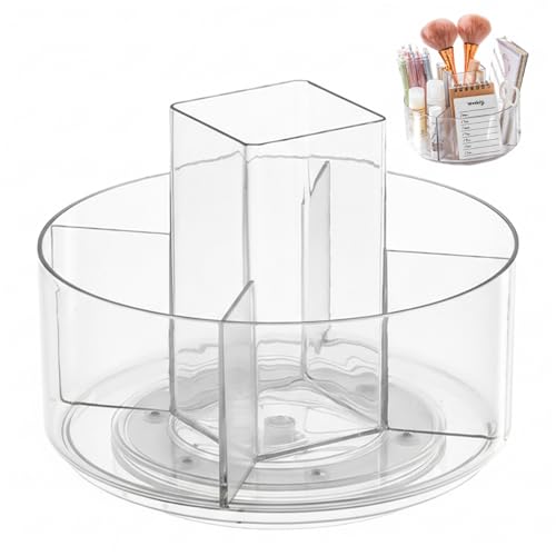 Jorzer Rotating Pen Holder, Spinning Clear Pen Holder for Makeup Brushes & Office Supplies with 5 Compartments Large Capacity Pencil Organizer for Desk OFFICE_PRODUCTS..