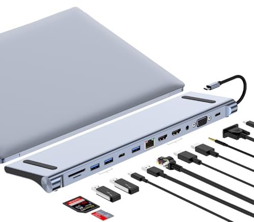 Docking Station 12 in 1 Hub USB C - Doppio Display 4K HDMI/DisplayPort, Supporto Laptop con Carica...