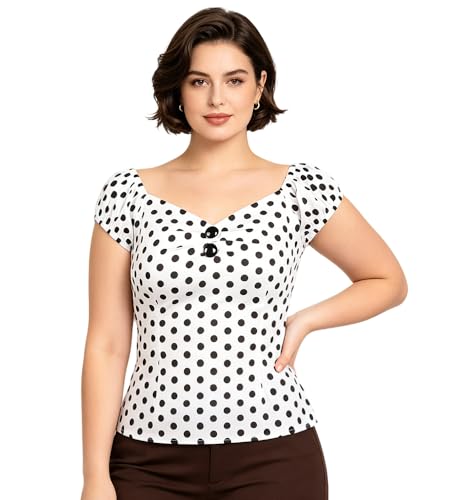 Image of YARN & INK Women's Rockabilly Tops 1950s Pinup Shirt Casual Off Shoulder Vintage Blouse