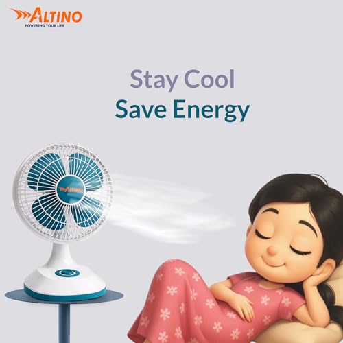 Image of Altino Premuim Powerful Oscillation Table Fan for Home & Office| High Air Delivery| Anti-Dust Decorative Star Rated Table Fan | 3 Speeds | Easy to Clean, 1 Yr Warranty (Green, 12 Inch)