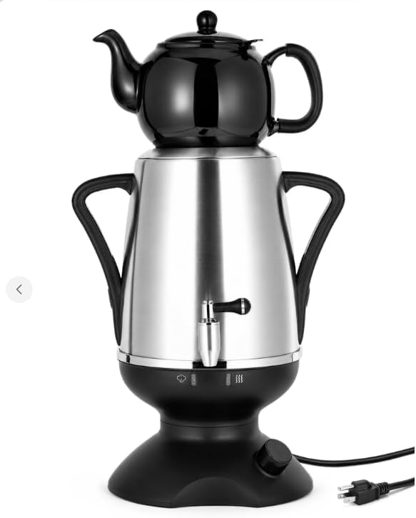 Electric Samovar Tea Maker, 3.2L Stainless Steel with 1.2L Porcelain Teapot