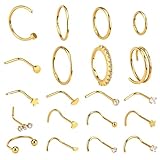 Tucnoeu Nostril Piercing para la nariz, 20 unidades, acero inoxidable, oro fino, para mujeres y hombres